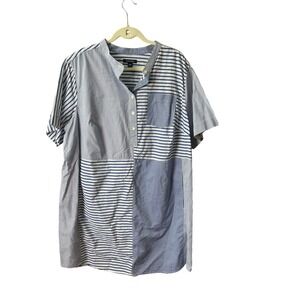 Lands' End Women's 20W Blue Striped Shirt Dress Short Sleeve Button Down